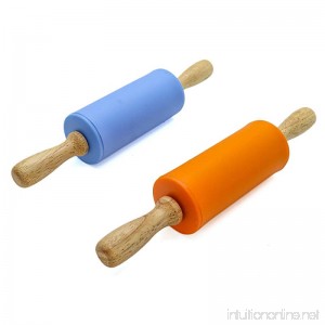 Rugjut 2 Pack Mini Rolling Pin Kids Size Wooden Handle Rolling Pin Non-Stick Silicone Rolling Pins(Blue Orange) - B0798Q97VG